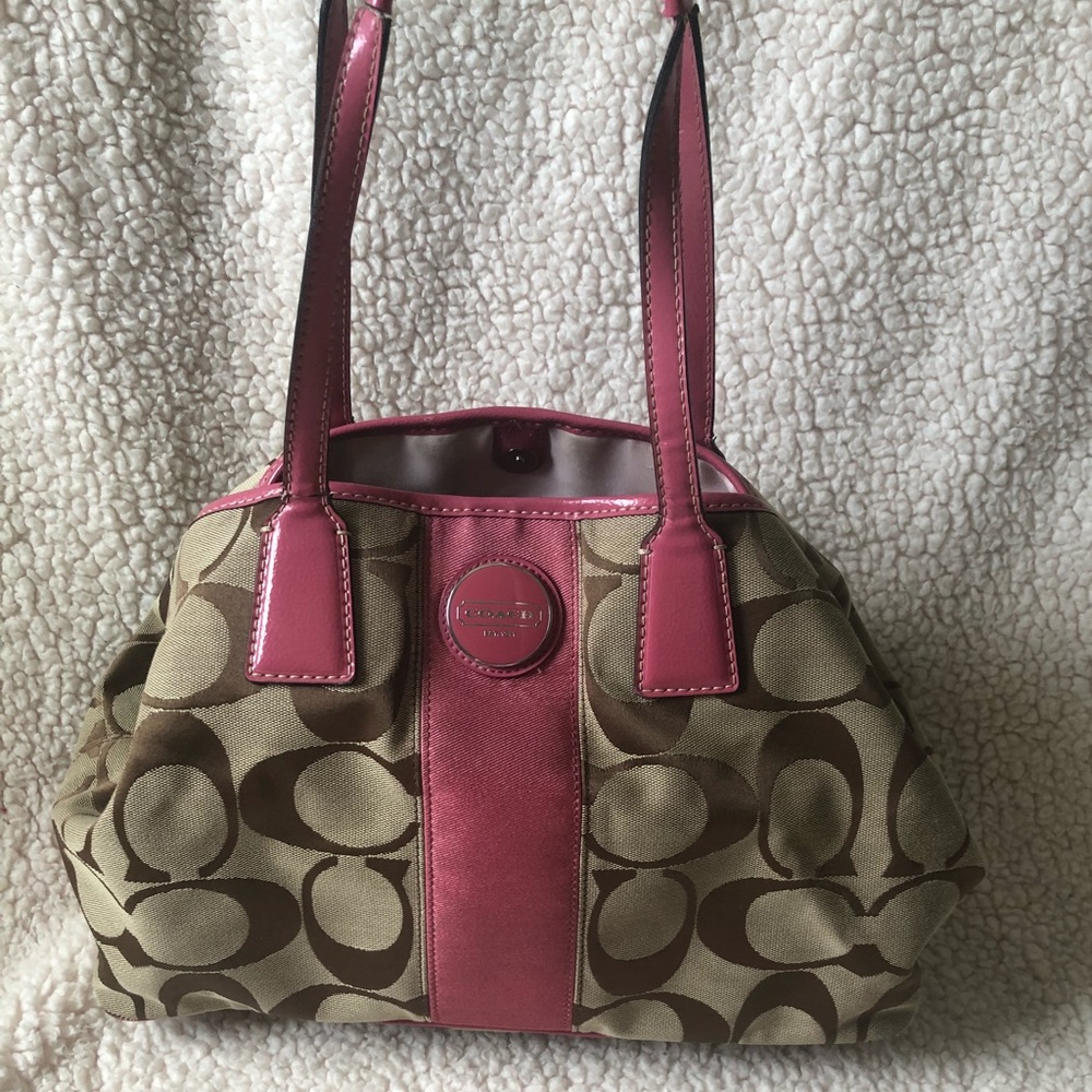 Authentic Coach Signature Stripe Framed Caryall